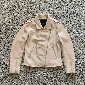 LTH JKT Women's Leather Moto Biker Jacket Full Zip Eggshell White Medium